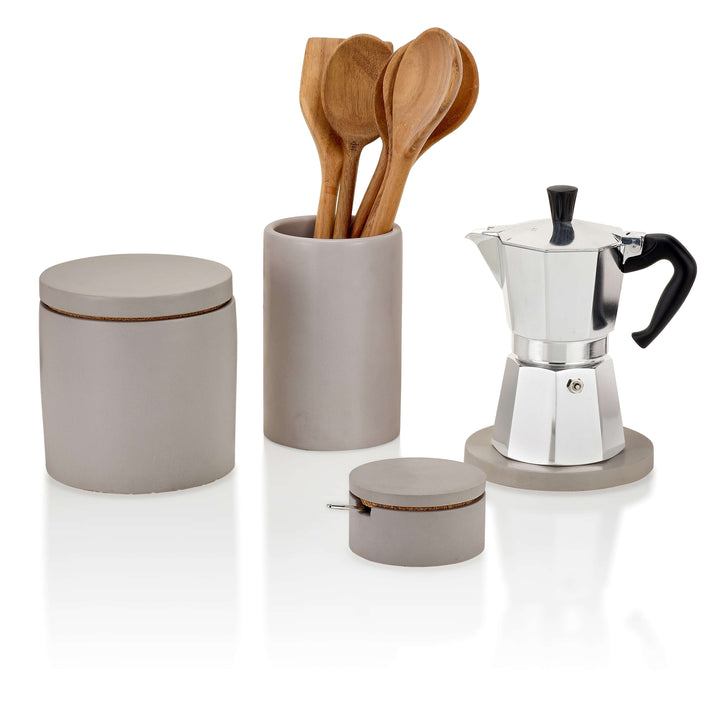 Concrete Salt Cellar with Spoon: Gray — Serveware, [material], Port Living Co.