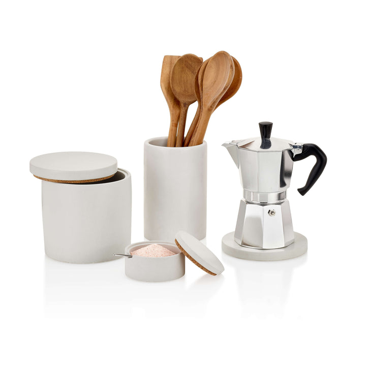 Concrete Salt Cellar with Spoon: White — Serveware, [material], Port Living Co.
