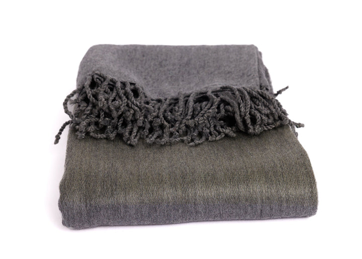Handwoven Alpaca Throw Blanket From Ecuador - Storm Grays & Olive - Kallpa Collection