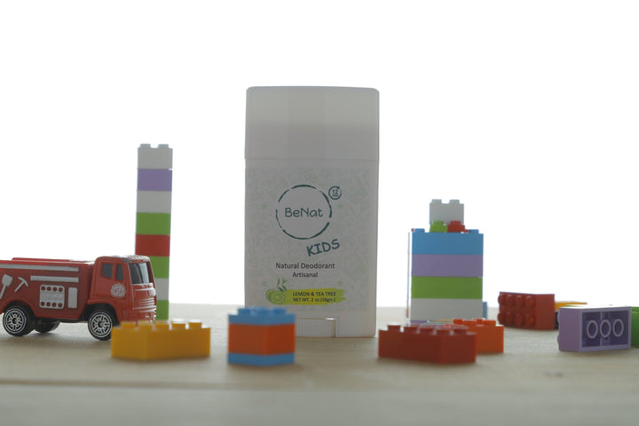 BeNat Kids natural deodorant stick, beige container standing