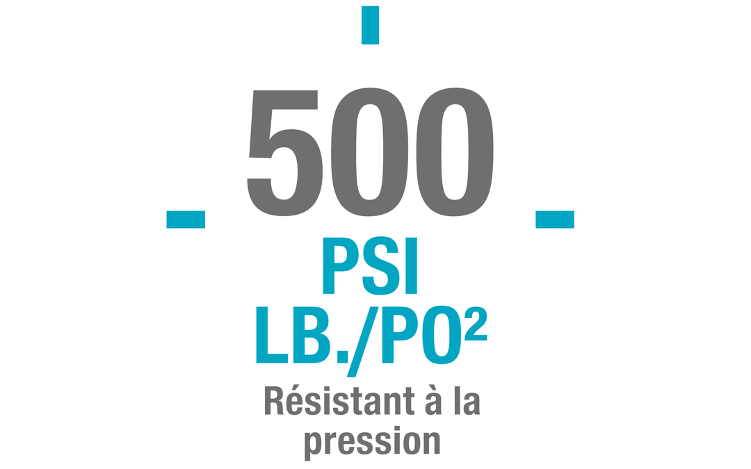 Pressure rating graphic showing 500 PSI and pressure-resistant specification