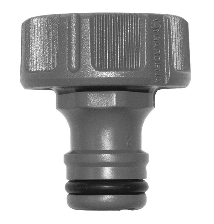 Faucet quick adapter collar with knurled grip and marking, metal gray