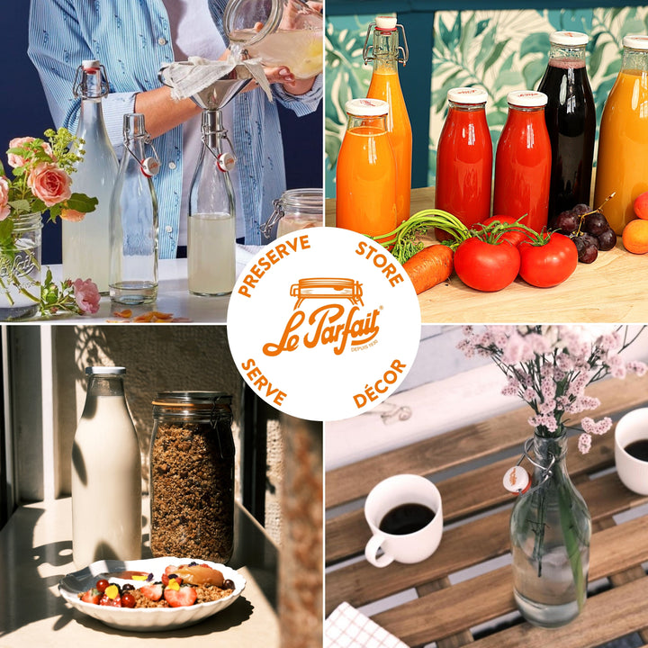 Le Parfait French Glass Bottles with Swing‑Top or Twist Lids