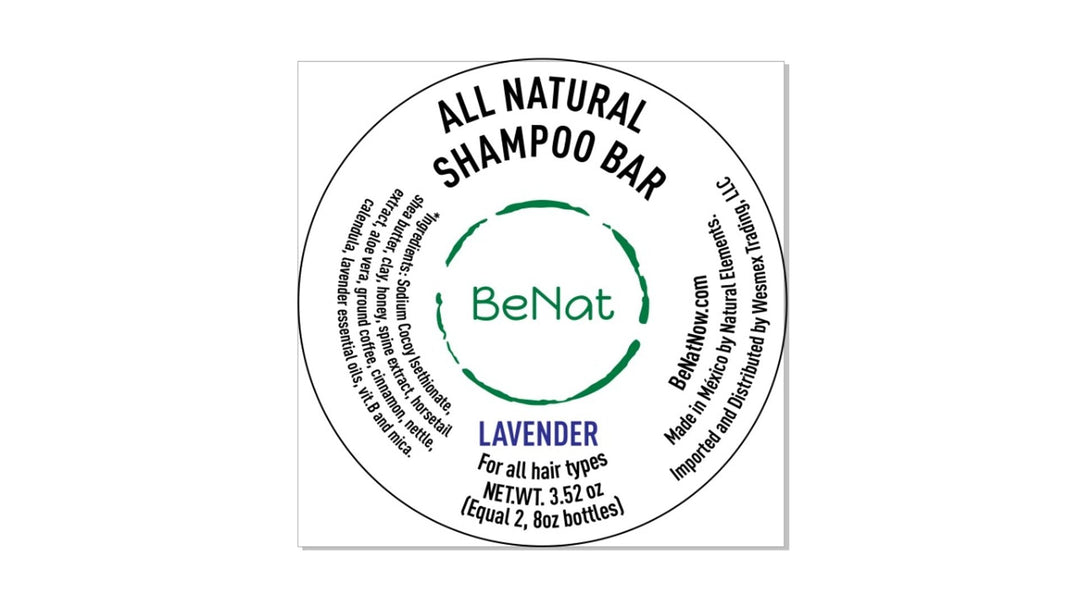 All natural shampoo bar label, Lavender variant by BeNat