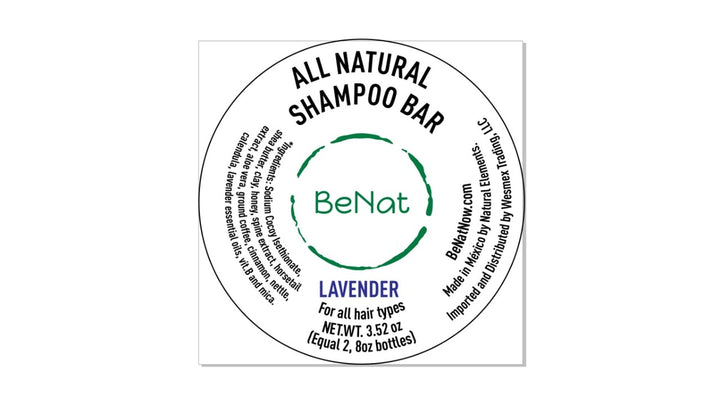 All natural shampoo bar label, Lavender variant by BeNat