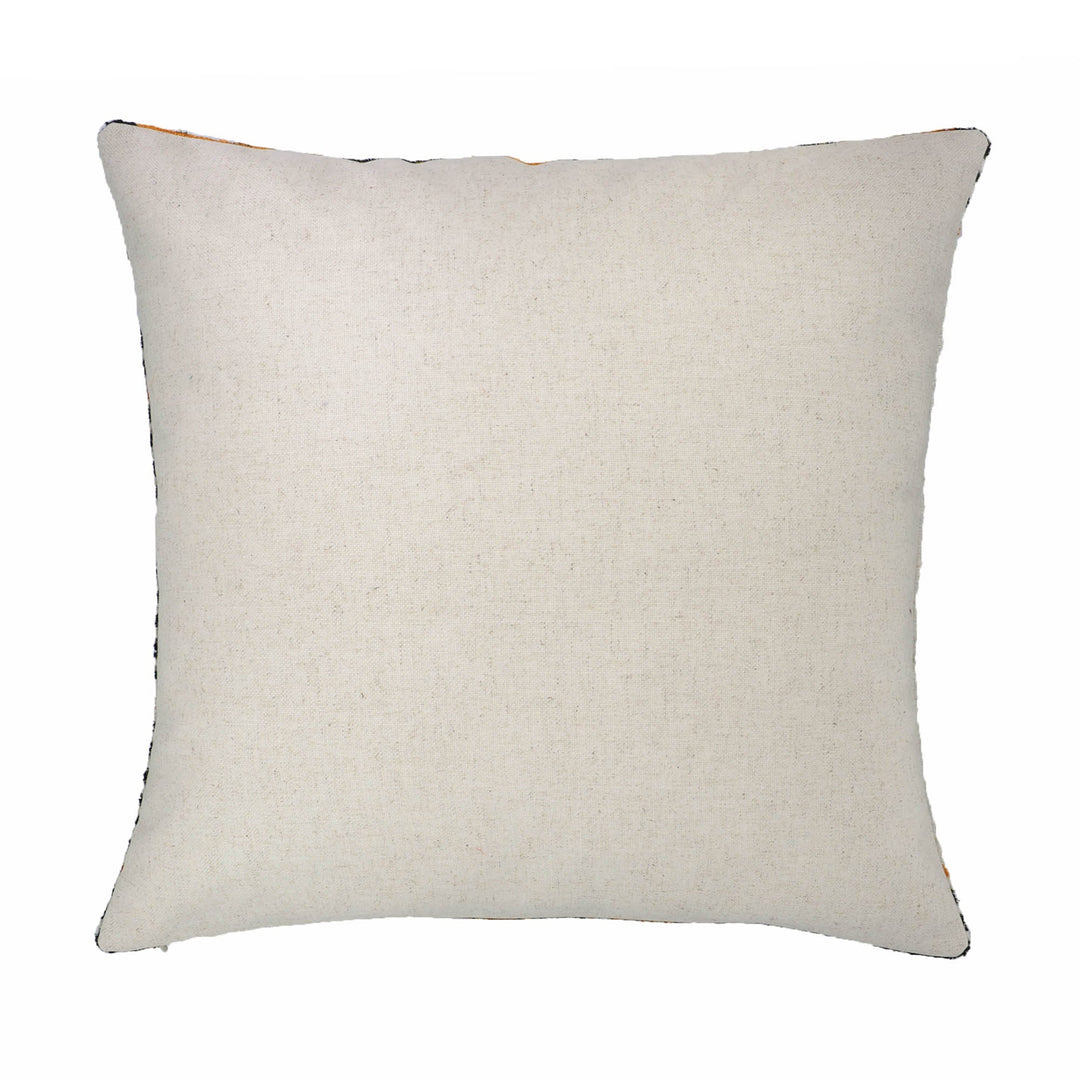 Cream fabric pillow cover with plain front, square shape and stitched edges
