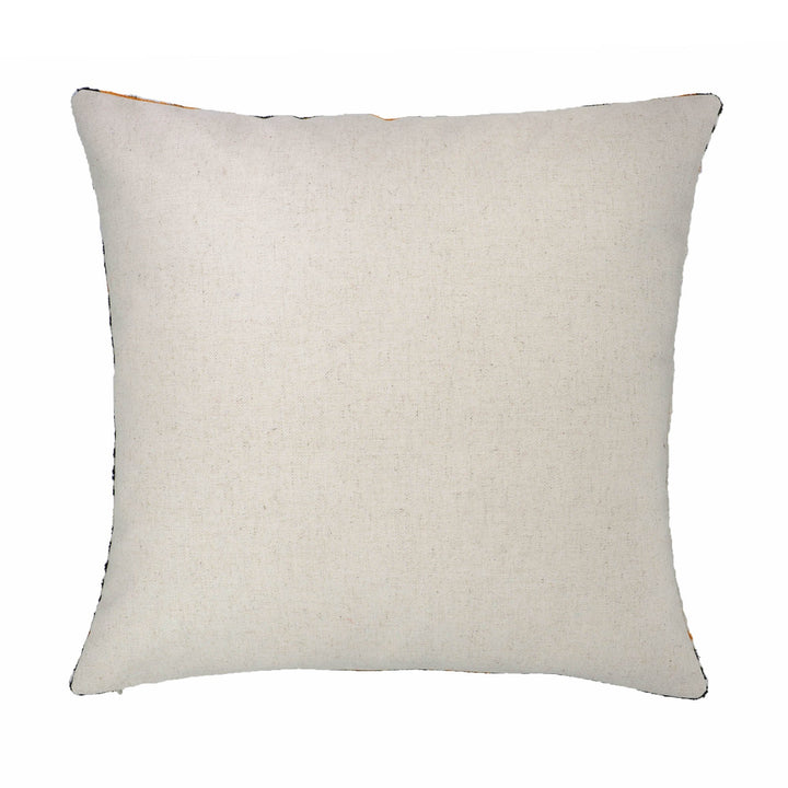 Cream fabric pillow cover with plain front, square shape and stitched edges