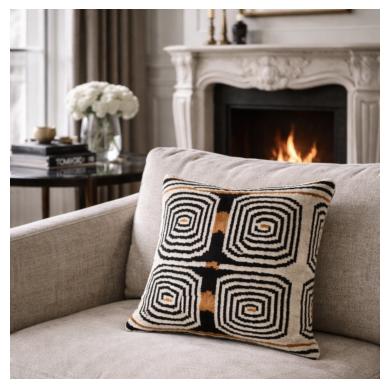 Cream and black labyrinth ikat velvet pillow cover with orange accents, square shape