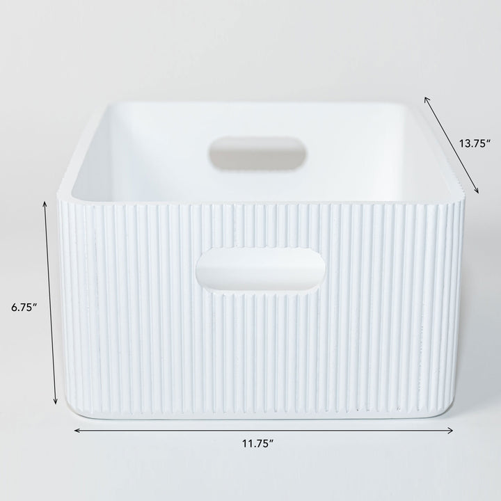 Wooden Ribbed Bins – White