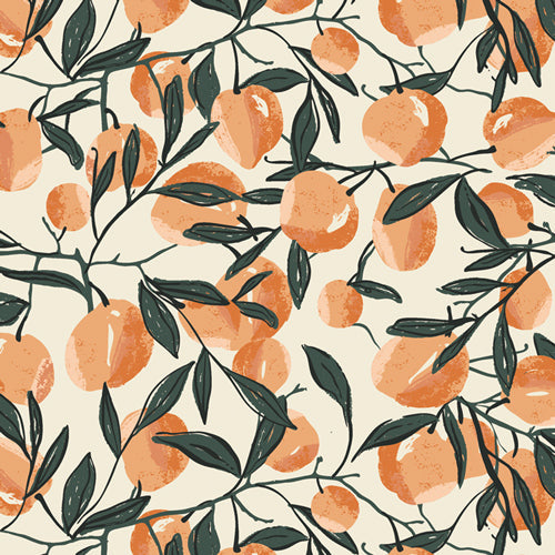 Bowl cover set cloth with orange citrus fruit and dark green leaves