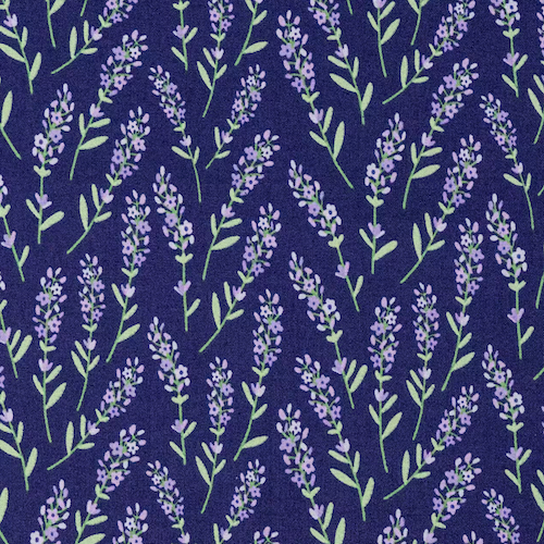 Bowl cover set cloth with dark blue fabric and purple lavender sprig pattern