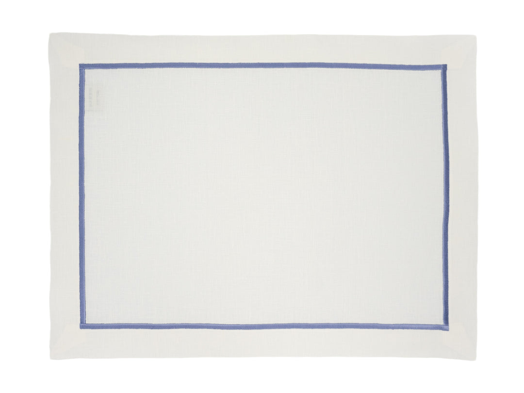 Linen placemat with blue border, flat rectangle