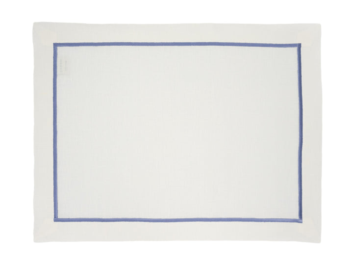 Linen placemat with blue border, flat rectangle