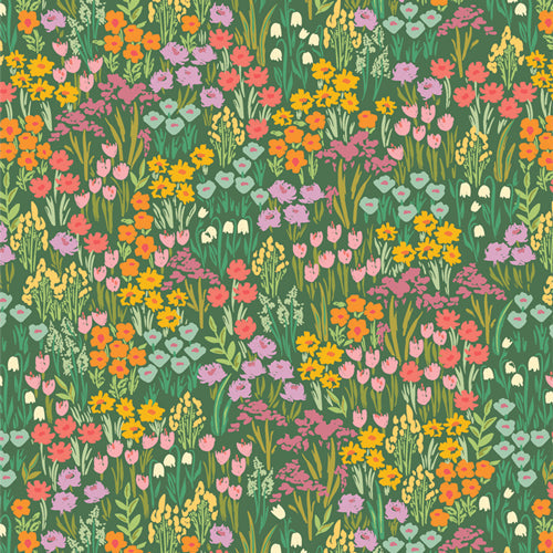 Bowl cover set cloth with multicolor wildflower garden on green background