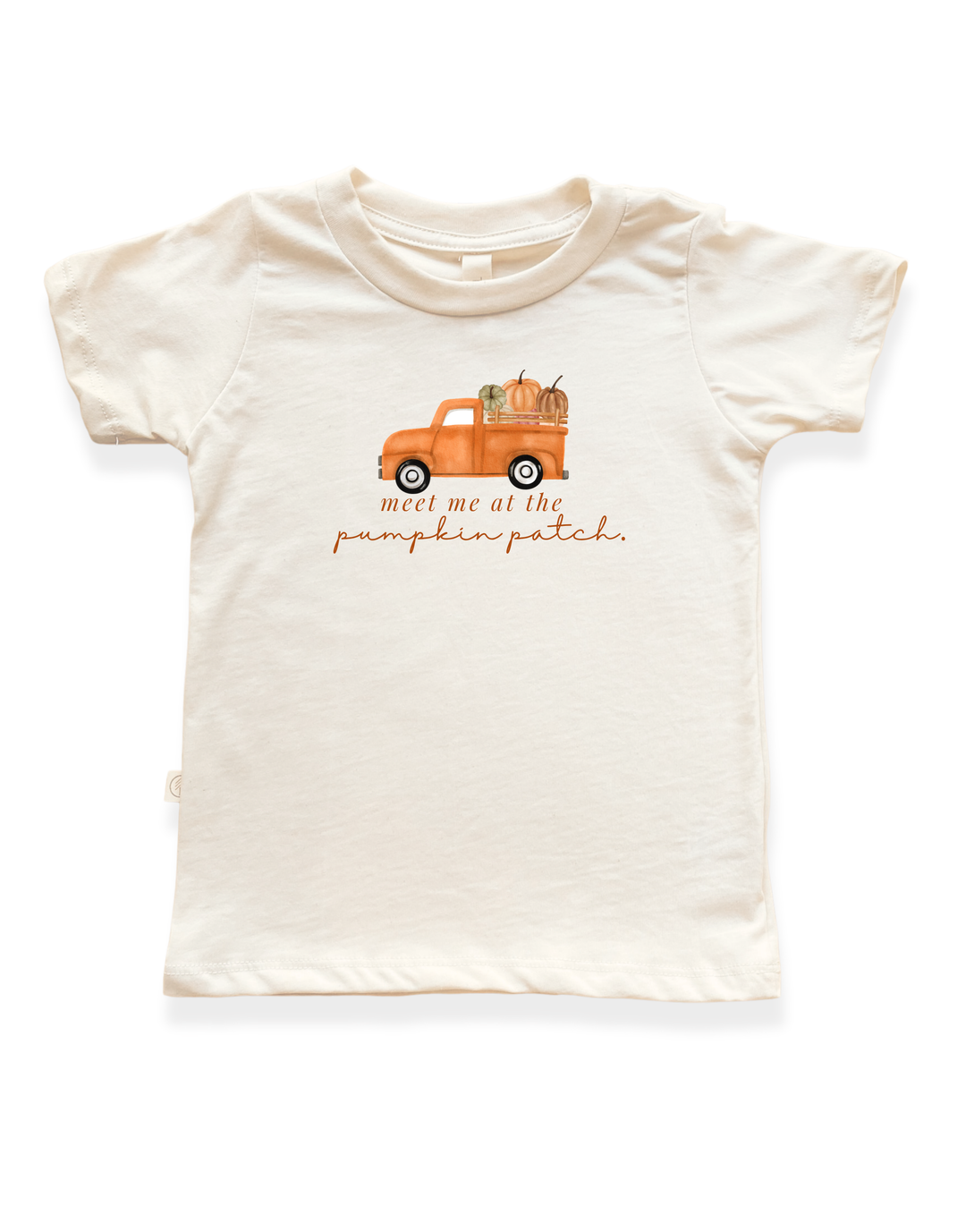 Kids organic t-shirt, cream with orange pumpkin patch graphic
