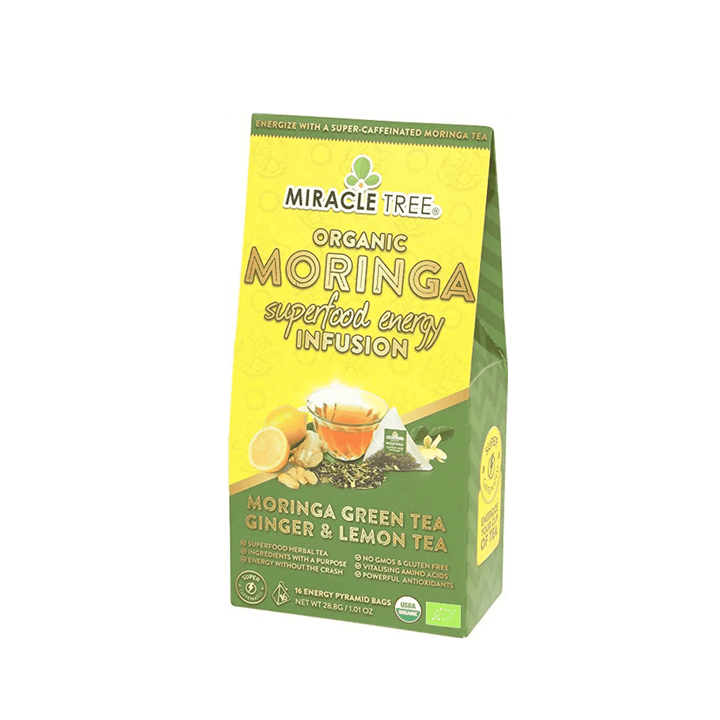 Miracle Tree organic moringa superfood energy infusion tea bag, ginger & lemon