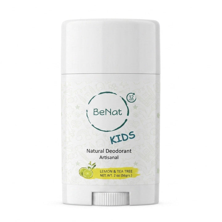 BeNat Kids natural deodorant stick, lemon & tea tree scent, white tube
