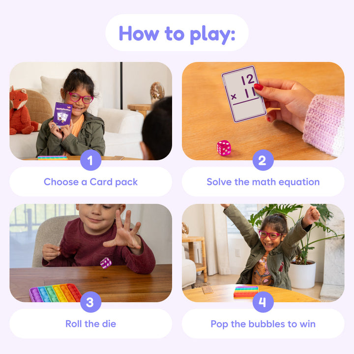Math card bundle in play: child uses number cards and pops bubbles to solve