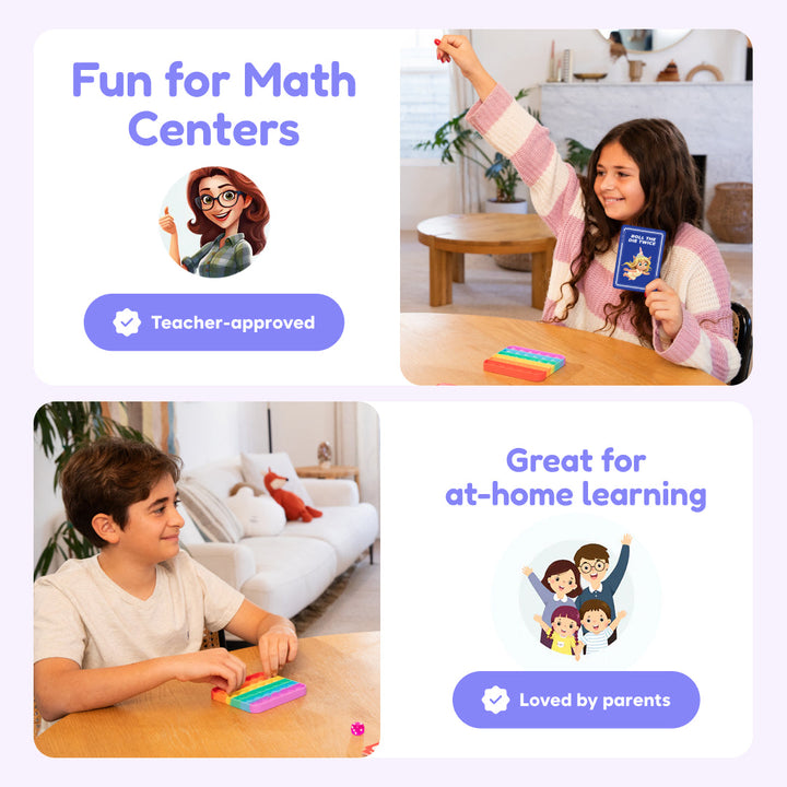 Math card bundle for learning centers; children play with number cards and pop mats