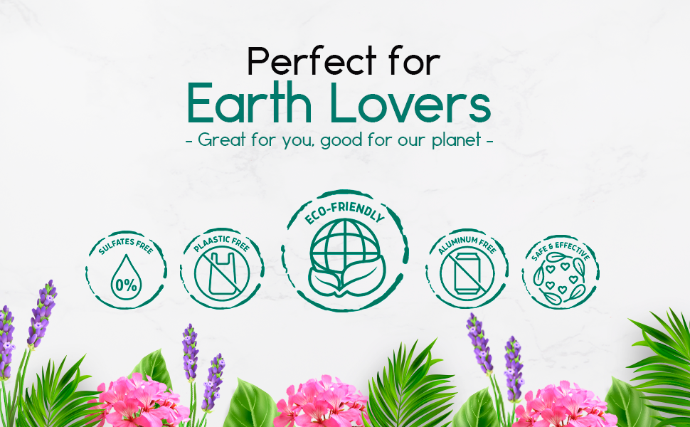 All-natural deodorant eco-friendly benefits graphic with icons and flowers