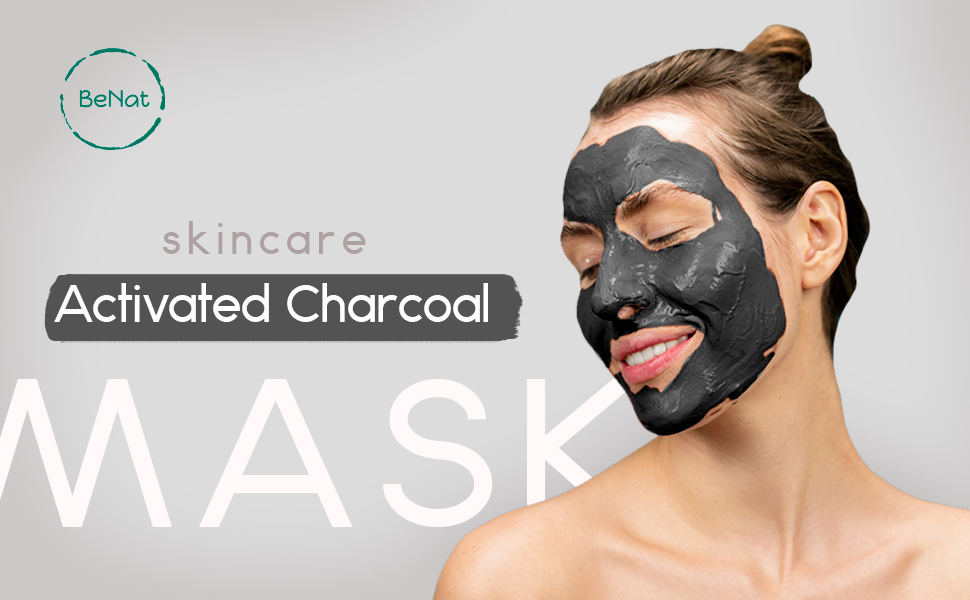 Charcoal face mask on model’s cheeks, forehead, and chin