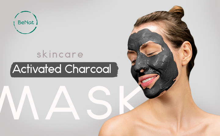 Charcoal face mask on model’s cheeks, forehead, and chin