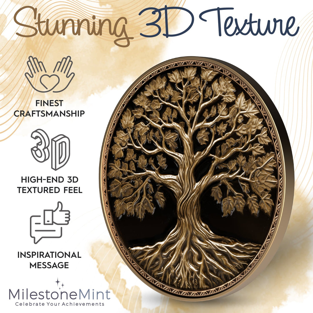 Tree of Life Affirmation Sobriety Coin Gift Set - Antique Gold