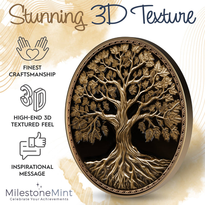 Tree of Life Affirmation Sobriety Coin Gift Set - Antique Gold