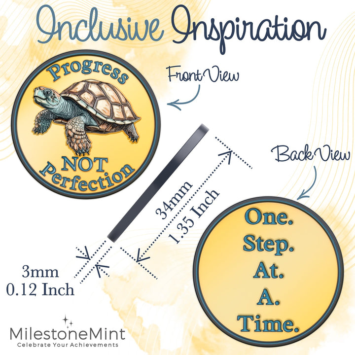 3D Turtle Design Affirmation Sobriety Coin