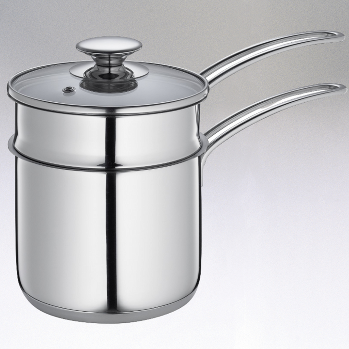 Mini double boiler pot with glass lid and stainless-steel handles, 5.5 in