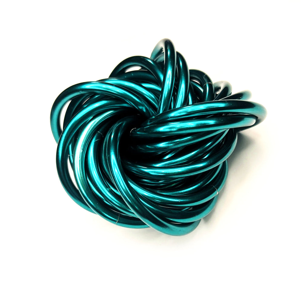 Teal metallic coil stress ball fidget toy, knotted tube design, X-Large