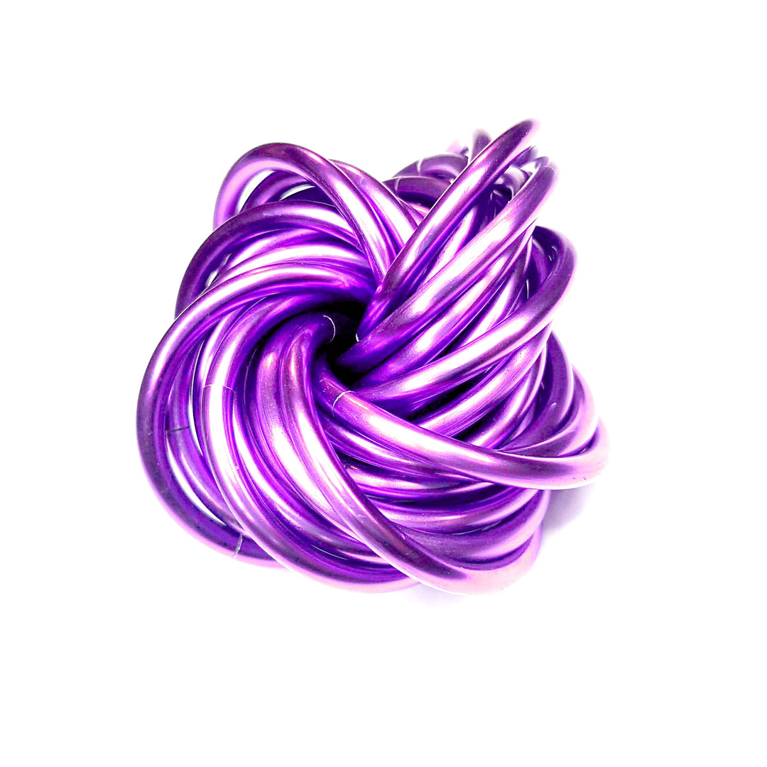 Purple metallic coil stress ball fidget toy, knotted tube design, X-Large