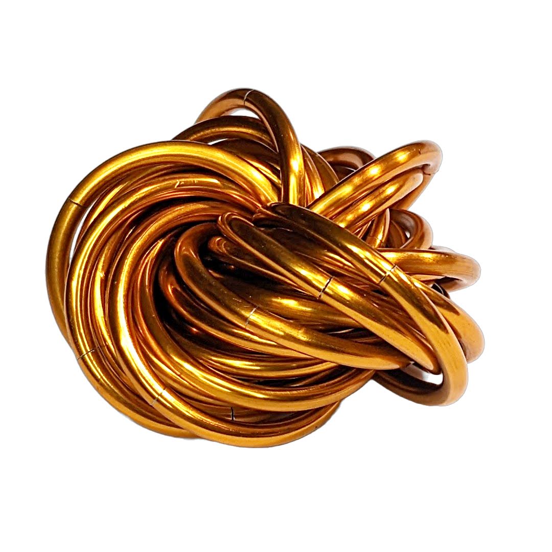 Bronze metallic stress ball fidget toy with a twisted spiral coil knot
