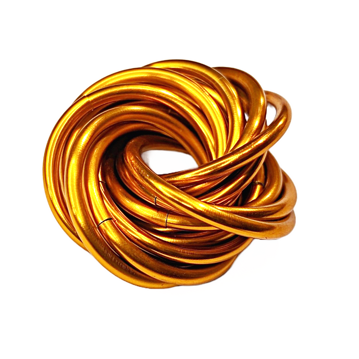 Copper metallic stress ball fidget toy with a twisted coil knot