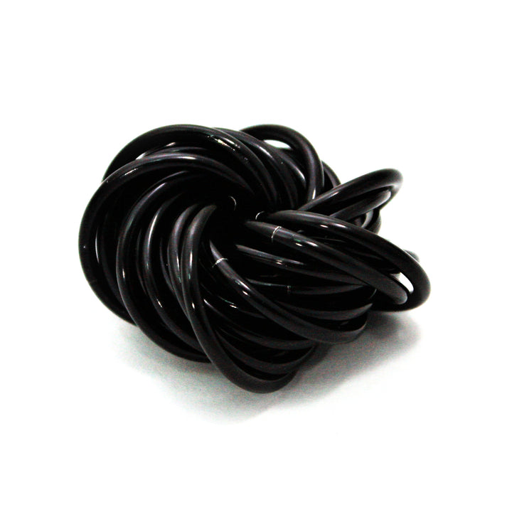 Black glossy metallic stress fidget ball with coiled loop design