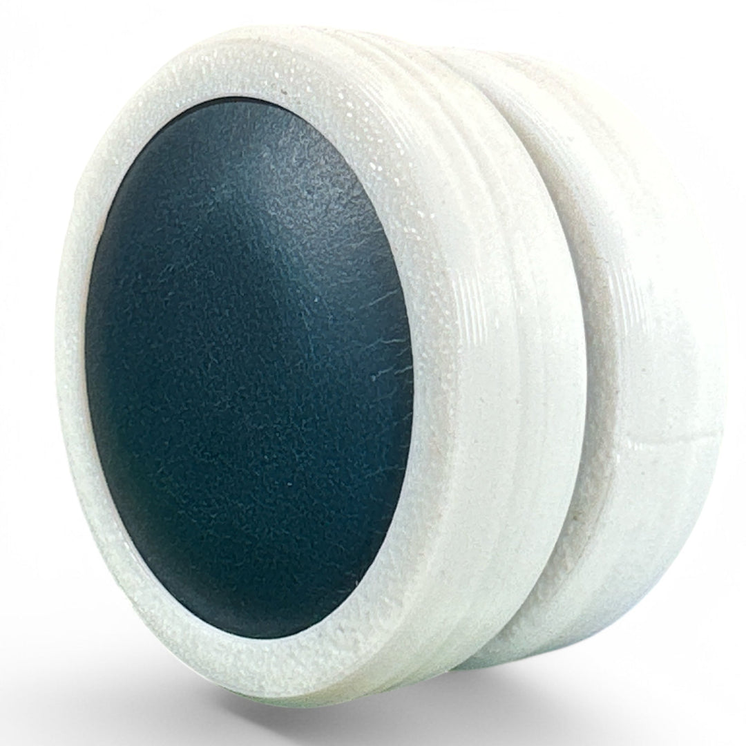 Fidget toy moon discs, dark blue inner with white outer, stacked pair