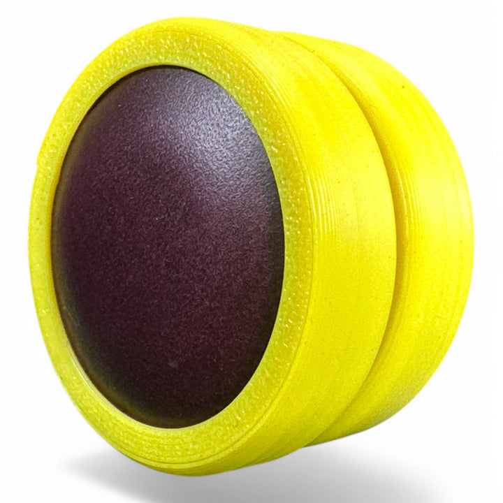 Fidget toy moon discs, dark purple inner with yellow outer, stacked pair