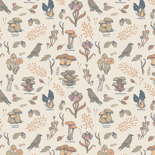 Bowl cover set fabric with woodland critter pattern in blue, orange, and cream.