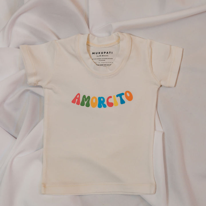 White organic cotton baby T-shirt with &