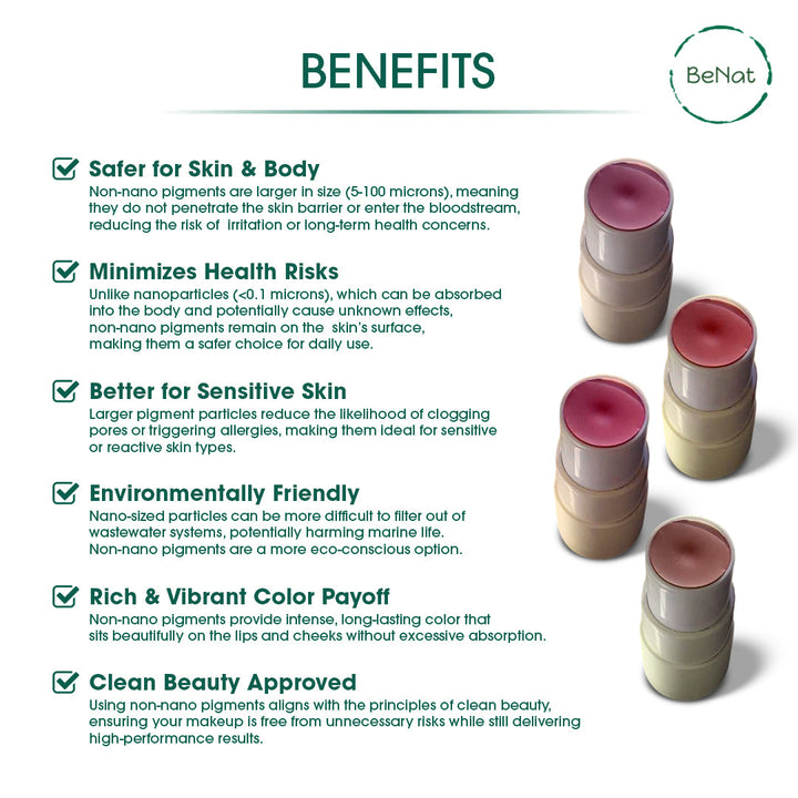 Group of BeNat lip and cheek balm sticks with rosy-violet balm tops