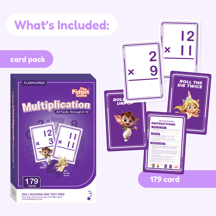 Multiplication card pack with included flashcards and instruction sheet