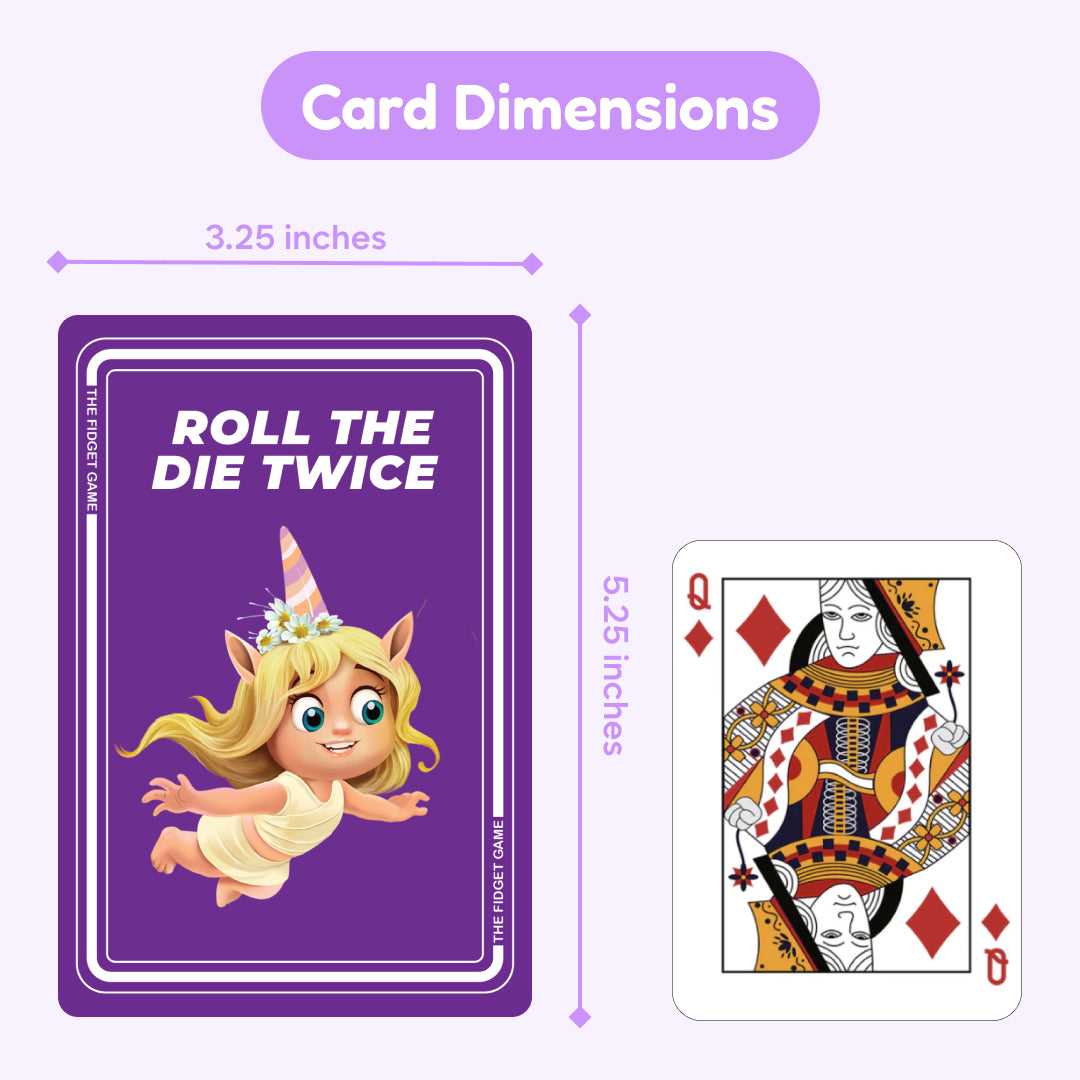 Multiplication flashcard with roll-die card design and size measurement