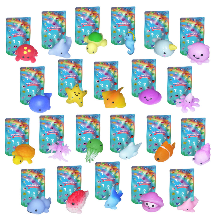 Assorted squishy animal toys on display cards