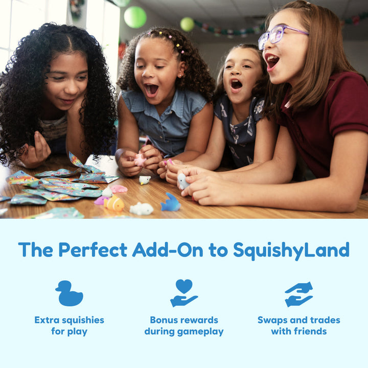 Squishy toy figures for kids during group play on a tabletop