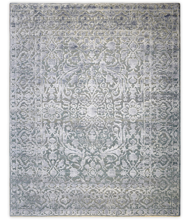 Modern Silver And Gray Hand Knotted Bamboo Silk 8x10 Area Rug
