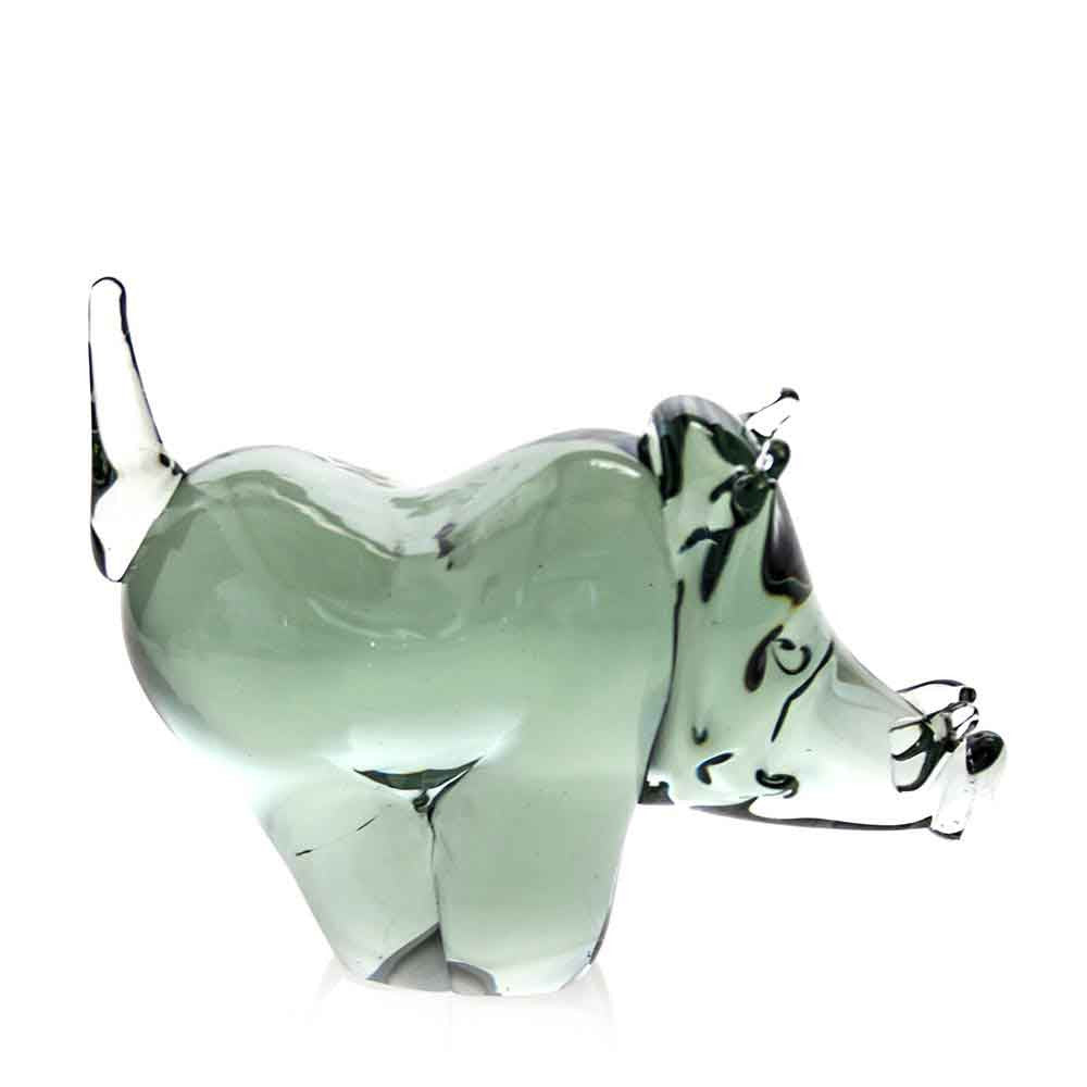 Green recycled glass warthog figurine, close side view with textured snout details.