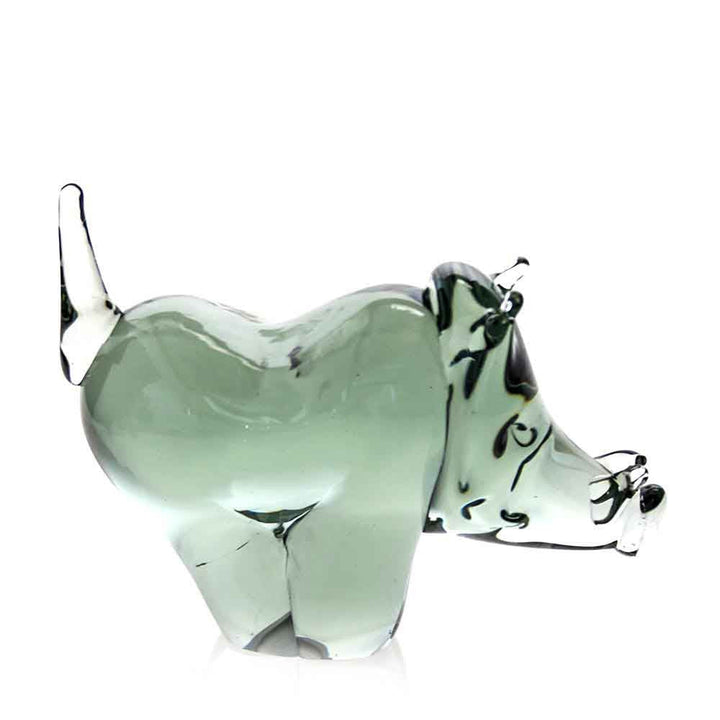 Green recycled glass warthog figurine, close side view with textured snout details.