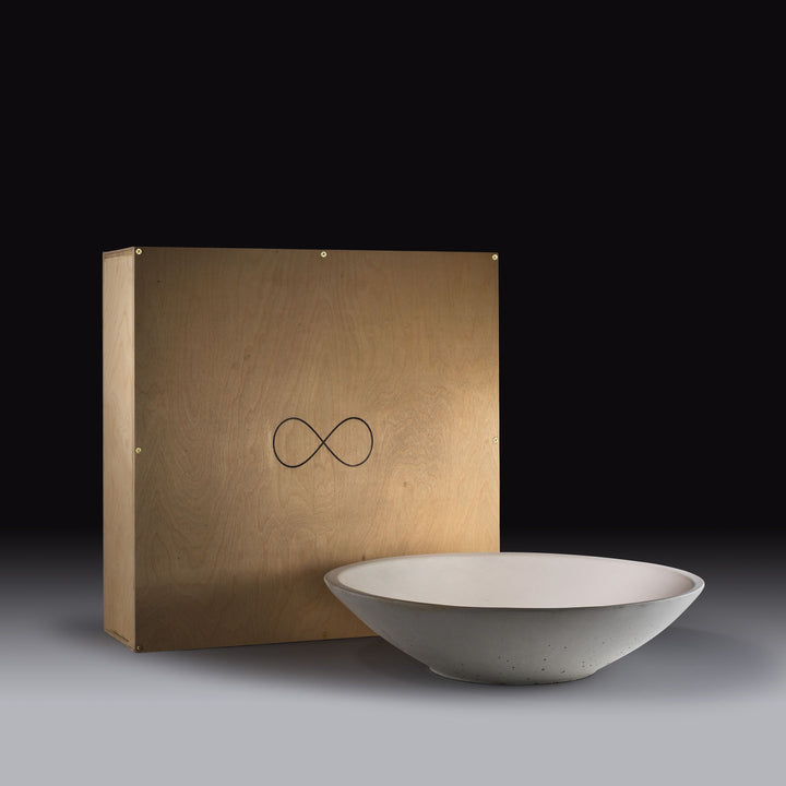 Concrete Infinity Bowl with Birch Presentation Crate: Gray
