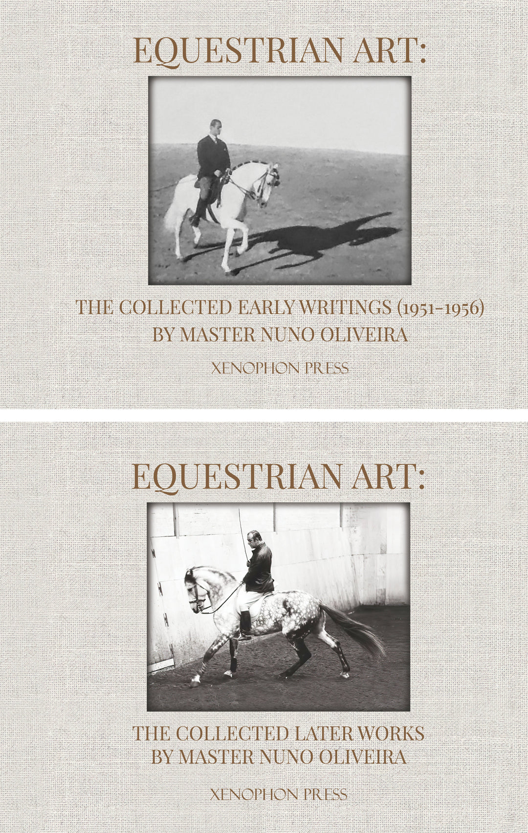 Equestrian art book set with two covers: 'Early Writings' and 'Later Works'.