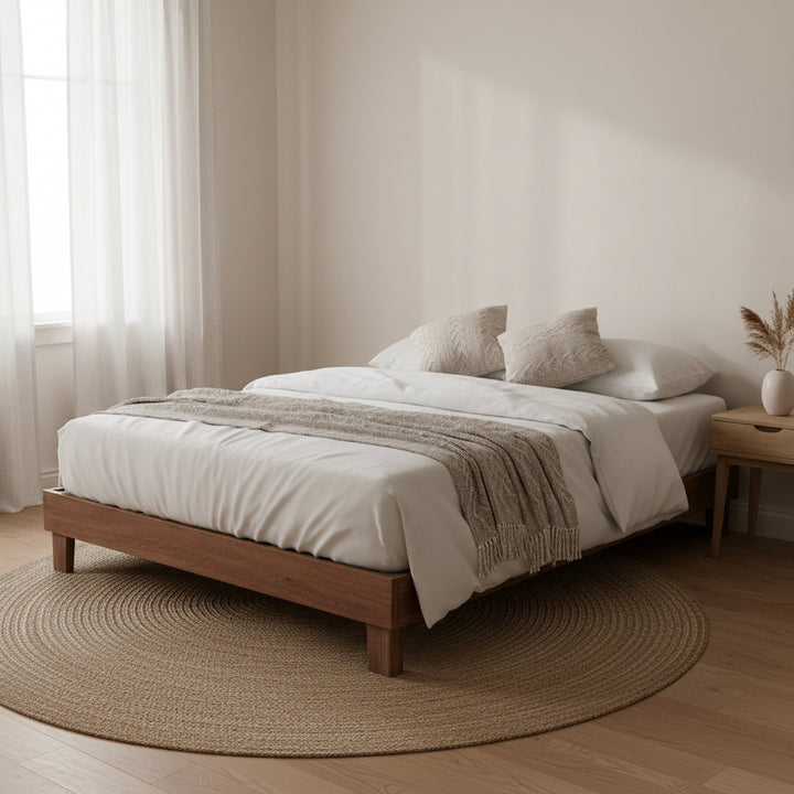 Full size Solid Wood Heavy Duty Platform Bed Frame in Oak Finish - Made In USA